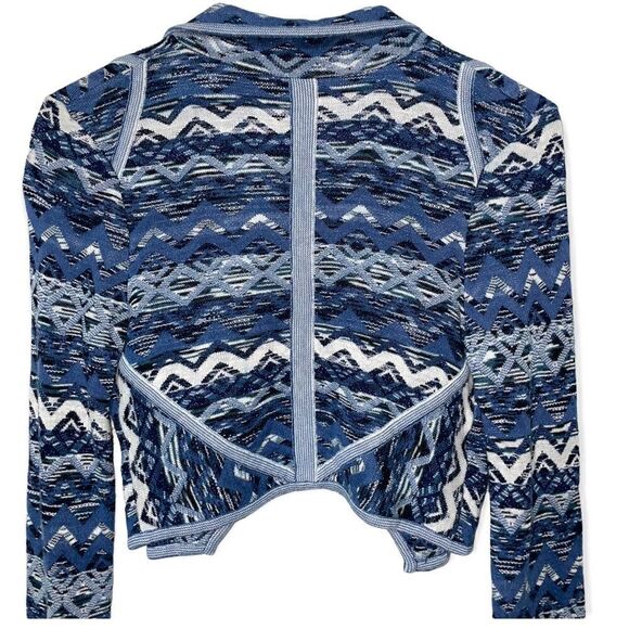 Sabatini White Chevron Jacquard Bolero Jacket Blue Silk Blend Geometric Sz Small - Picture 1 of 7